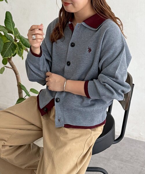 U.S. POLO ASSN. 】フェイクレイヤードニットシャツ（カーディガン