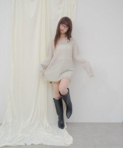 DISCOAT(ディスコート)の「【umm.】フラワーモチーフモヘアライクルーズニット(ニット/セーター・レディース・ブラウン/アイボリー/パープル・FREE)」の6枚目の写真