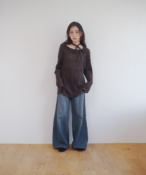 DISCOAT(ディスコート)の「【umm.】フラワーモチーフモヘアライクルーズニット(ニット/セーター・レディース・ブラウン/アイボリー/パープル・FREE)」の12枚目の写真