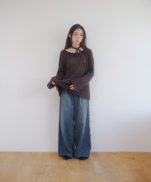 DISCOAT(ディスコート)の「【umm.】フラワーモチーフモヘアライクルーズニット(ニット/セーター・レディース・ブラウン/アイボリー/パープル・FREE)」の13枚目の写真