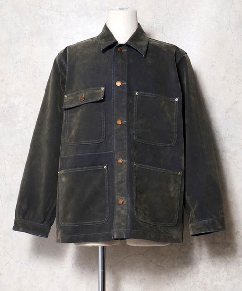 Revo.(レボ)の「HOUSTON ヒューストン FLOCKY DENIM COVERALL / フロッキーデニム カバーオール ジャケット(カバーオール・メンズ・ブラウン/オリーブ・M/XL/L)」の2枚目の写真