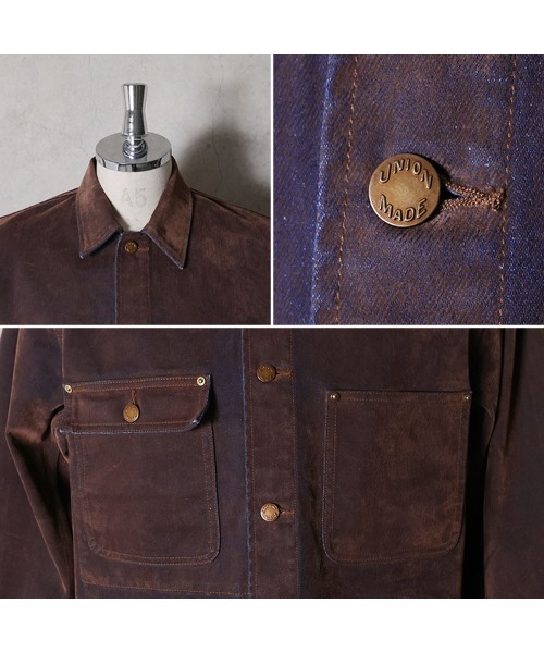 Revo.(レボ)の「HOUSTON ヒューストン FLOCKY DENIM COVERALL / フロッキーデニム カバーオール ジャケット(カバーオール・メンズ・ブラウン/オリーブ・M/XL/L)」の6枚目の写真