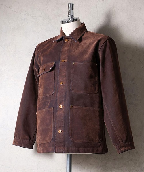Revo.(レボ)の「HOUSTON ヒューストン FLOCKY DENIM COVERALL / フロッキーデニム カバーオール ジャケット(カバーオール・メンズ・ブラウン/オリーブ・M/XL/L)」の3枚目の写真