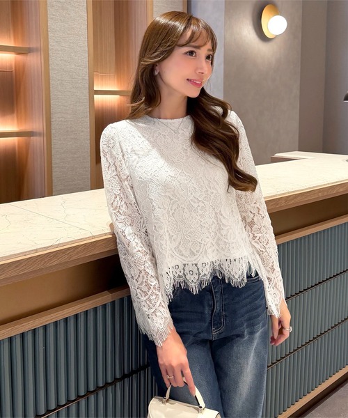 KOBE LETTUCE（コウベレタス）の「［ 岡部あゆみさんコラボ ］ 長袖レースブラウス（シャツ/ブラウス・レディース・ネイビー/ホワイト/ピンク系/ベージュ系/ブラック・FREE）」の22枚目の写真