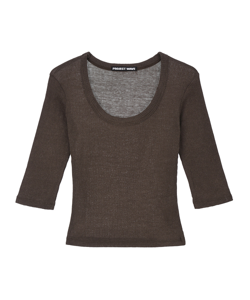 PROJECT WAVE(プロジェクトウェーブ)の「Angora U Neck T Shirts (5color)(Tシャツ/カットソー・レディース・ブラウン/ライトグレー/アイボリー/Wine/ブラック・FREE)」の4枚目の写真