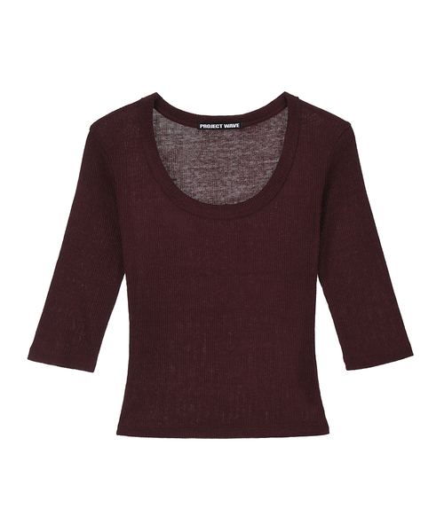PROJECT WAVE(プロジェクトウェーブ)の「Angora U Neck T Shirts (5color)(Tシャツ/カットソー・レディース・ブラウン/ライトグレー/アイボリー/Wine/ブラック・FREE)」の5枚目の写真