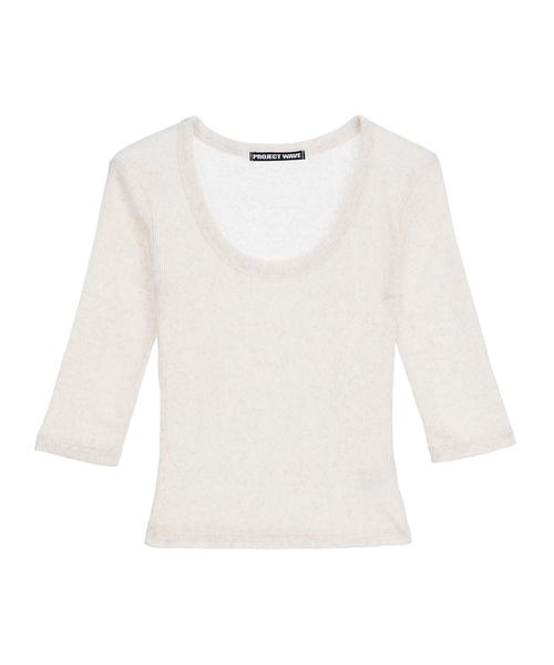 PROJECT WAVE(プロジェクトウェーブ)の「Angora U Neck T Shirts (5color)(Tシャツ/カットソー・レディース・ブラウン/ライトグレー/アイボリー/Wine/ブラック・FREE)」の1枚目の写真