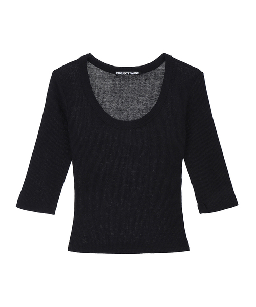 PROJECT WAVE(プロジェクトウェーブ)の「Angora U Neck T Shirts (5color)(Tシャツ/カットソー・レディース・ブラウン/ライトグレー/アイボリー/Wine/ブラック・FREE)」の2枚目の写真