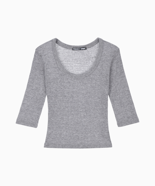 PROJECT WAVE(プロジェクトウェーブ)の「Angora U Neck T Shirts (5color)(Tシャツ/カットソー・レディース・ブラウン/ライトグレー/アイボリー/Wine/ブラック・FREE)」の6枚目の写真