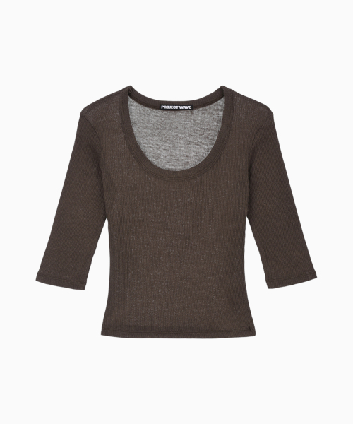 PROJECT WAVE(プロジェクトウェーブ)の「Angora U Neck T Shirts (5color)(Tシャツ/カットソー・レディース・ブラウン/ライトグレー/アイボリー/Wine/ブラック・FREE)」の7枚目の写真