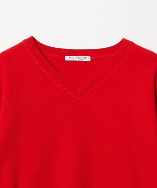 BEAUTY&YOUTH UNITED ARROWS(ビューティーアンドユースユナイテッドアローズ)の「ソフトコットン Vネック スムース ニットプルオーバー ウォッシャブル(ニット/セーター・レディース・レッド/ダークグレー/オフホワイト・FREE)」の4枚目の写真