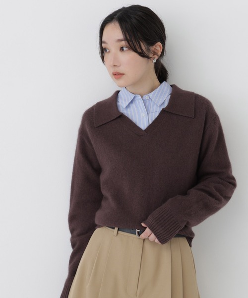 NATURAL BEAUTY BASIC（ナチュラルビューティーベーシック）の「＜ちょうど、いい服＞品よく、ゆるく。スキッパーニット＜EC限定カラー：ライトグリーン＞（ニット/セーター・レディース・イエロー/ベージュ/ボルドー/ライトグリーン/ブラウン・FREE）」の2枚目の写真