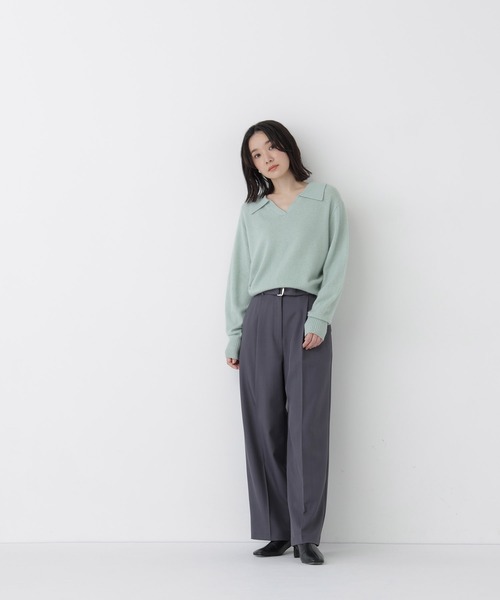 NATURAL BEAUTY BASIC（ナチュラルビューティーベーシック）の「＜ちょうど、いい服＞品よく、ゆるく。スキッパーニット＜EC限定カラー：ライトグリーン＞（ニット/セーター・レディース・イエロー/ベージュ/ボルドー/ライトグリーン/ブラウン・FREE）」の17枚目の写真