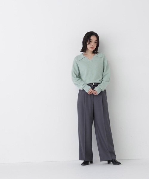 NATURAL BEAUTY BASIC（ナチュラルビューティーベーシック）の「＜ちょうど、いい服＞品よく、ゆるく。スキッパーニット＜EC限定カラー：ライトグリーン＞（ニット/セーター・レディース・イエロー/ベージュ/ボルドー/ライトグリーン/ブラウン・FREE）」の18枚目の写真