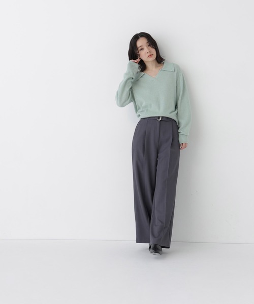 NATURAL BEAUTY BASIC（ナチュラルビューティーベーシック）の「＜ちょうど、いい服＞品よく、ゆるく。スキッパーニット＜EC限定カラー：ライトグリーン＞（ニット/セーター・レディース・イエロー/ベージュ/ボルドー/ライトグリーン/ブラウン・FREE）」の20枚目の写真