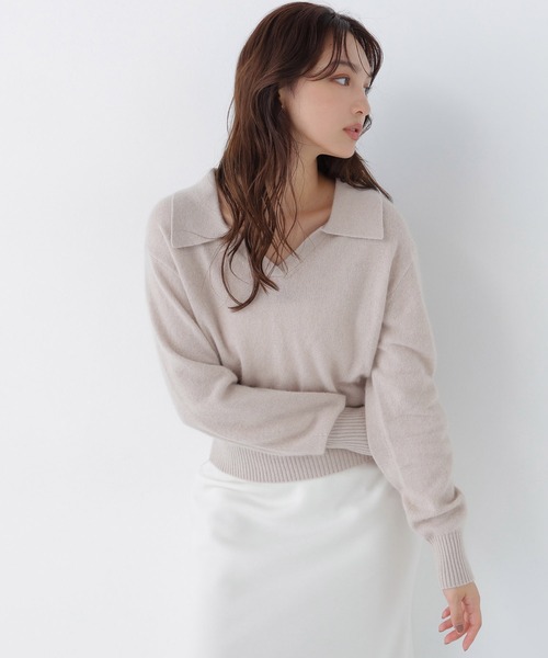 NATURAL BEAUTY BASIC（ナチュラルビューティーベーシック）の「＜ちょうど、いい服＞品よく、ゆるく。スキッパーニット＜EC限定カラー：ライトグリーン＞（ニット/セーター・レディース・イエロー/ベージュ/ボルドー/ライトグリーン/ブラウン・FREE）」の8枚目の写真