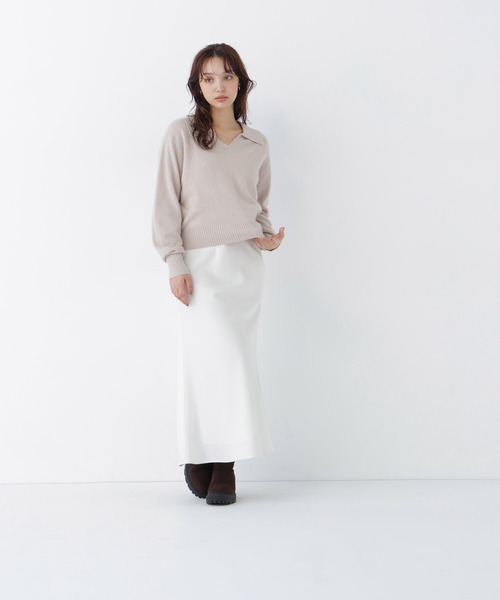 NATURAL BEAUTY BASIC（ナチュラルビューティーベーシック）の「＜ちょうど、いい服＞品よく、ゆるく。スキッパーニット＜EC限定カラー：ライトグリーン＞（ニット/セーター・レディース・イエロー/ベージュ/ボルドー/ライトグリーン/ブラウン・FREE）」の9枚目の写真