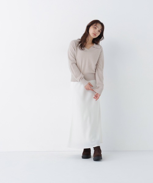 NATURAL BEAUTY BASIC（ナチュラルビューティーベーシック）の「＜ちょうど、いい服＞品よく、ゆるく。スキッパーニット＜EC限定カラー：ライトグリーン＞（ニット/セーター・レディース・イエロー/ベージュ/ボルドー/ライトグリーン/ブラウン・FREE）」の13枚目の写真