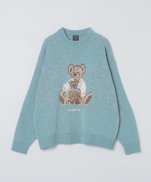 SHIPS Colors(シップス カラーズ)の「【一部WEB限定】〈洗濯機可能〉Teddybear(R) ジャカード モール ニット◆(ニット/セーター・メンズ・ネイビー/ライトブルー/ベージュ/グリーン/ダークグレー・X-LARGE/LARGE/MEDIUM/SMALL)」の4枚目の写真