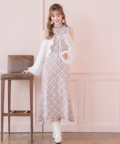 couture BY ROJITA(クチュールバイロジータ)の「ふわふわボレロニットロングワンピース(ワンピース・レディース・ブラック/ブラウン/ピンク・FREE)」の1枚目の写真