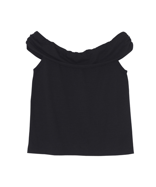 EMODA（エモダ）の「デコルテギャザートップ（Tシャツ/カットソー・レディース・グレー/ブラック/ベージュ/ホワイト・SMALL/MEDIUM）」の2枚目の写真