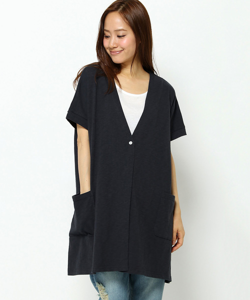 LBC(エルビーシー)の「om 21スラブ天竺Vネックカーディガン (カーディガン/ボレロ・レディース・ネイビー/オフホワイト/グレー・LARGE/MEDIUM)」の3枚目の写真