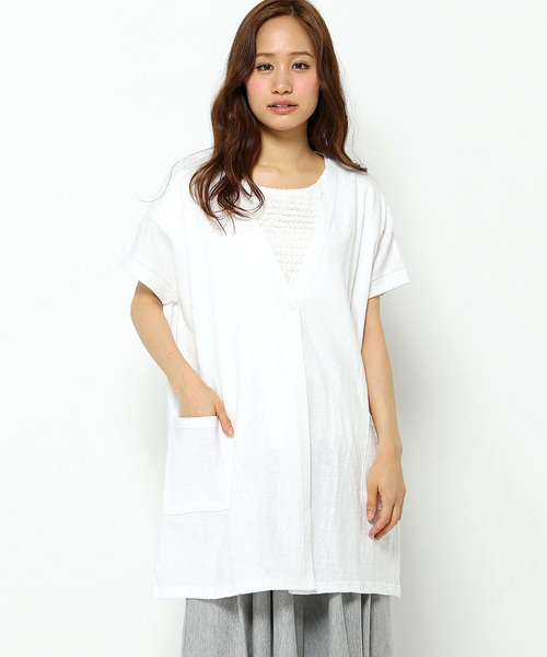 LBC(エルビーシー)の「om 21スラブ天竺Vネックカーディガン (カーディガン/ボレロ・レディース・ネイビー/オフホワイト/グレー・LARGE/MEDIUM)」の2枚目の写真