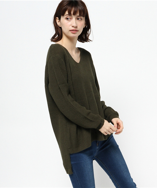 VENCEEXCHANGE(ヴァンスエクスチェンジ)の「アクリル畦Vネックニット (ニット/セーター・レディース・コーラル/オフホワイト/グレー/ダークグリーン/ブラック・MEDIUM)」の14枚目の写真