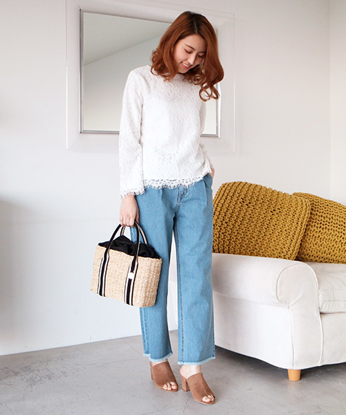 N.（N. Natural Beauty Basic）（エヌエヌナチュラルビューティーベーシック）の「カットオフタックバギーデニム（デニムパンツ・レディース・インディゴブルー/サックスブルー・SMALL/MEDIUM）」の3枚目の写真