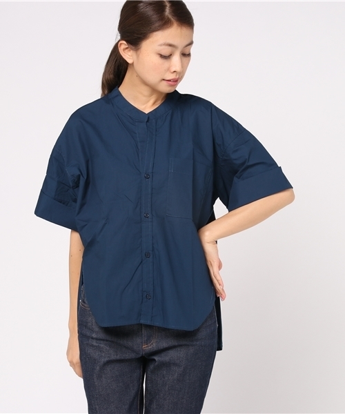 earth music&ecology（アースミュージックアンドエコロジー）の「・スタンドカラースキッパーシャツ（シャツ/ブラウス・レディース・カーキ/オフホワイト/ネイビー/ベージュ・FREE）」の4枚目の写真