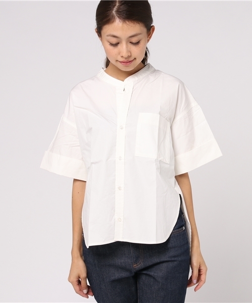 earth music&ecology（アースミュージックアンドエコロジー）の「・スタンドカラースキッパーシャツ（シャツ/ブラウス・レディース・カーキ/オフホワイト/ネイビー/ベージュ・FREE）」の8枚目の写真