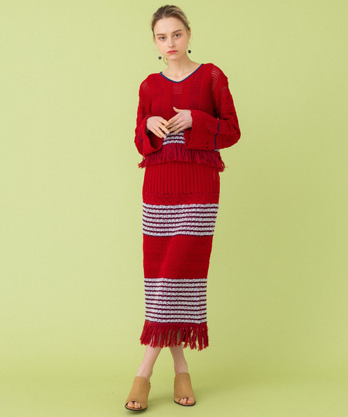 UNITED TOKYO（ユナイテッドトウキョウ）の「クロシェニットスカート（スカート・レディース・レッド/ブラック・1）」の12枚目の写真