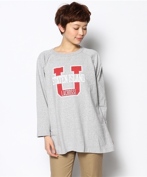 BEAMS BOY(ビームスボーイ)の「○CHAMPION / US BIGラグランT(Tシャツ/カットソー・レディース・ライトグレー/ワイン・X-LARGE)」の2枚目の写真