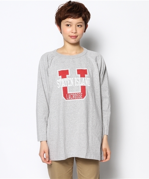 BEAMS BOY(ビームスボーイ)の「○CHAMPION / US BIGラグランT(Tシャツ/カットソー・レディース・ライトグレー/ワイン・X-LARGE)」の6枚目の写真