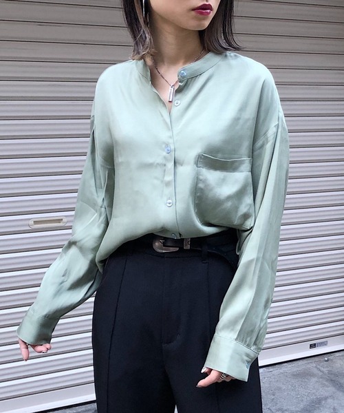 PAGEBOY（ページボーイ）の「バンドカラールーズシャツ（シャツ/ブラウス・レディース・ブラック/オフホワイト/ライトグリーン・FREE）」の21枚目の写真