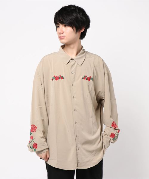 Spinns スピンズ の ビッグシルエット バラ刺繍オーバーシャツ ビッグシャツ シャツ ブラウス Wear