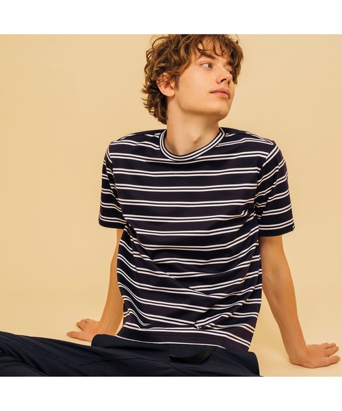 AIGLE(エーグル)の「吸水速乾 エーグル ダブルストライプTシャツ(Tシャツ/カットソー・メンズ・ホワイト/エメラルド/ダークネイビー・LL/S/M/L)」の1枚目の写真