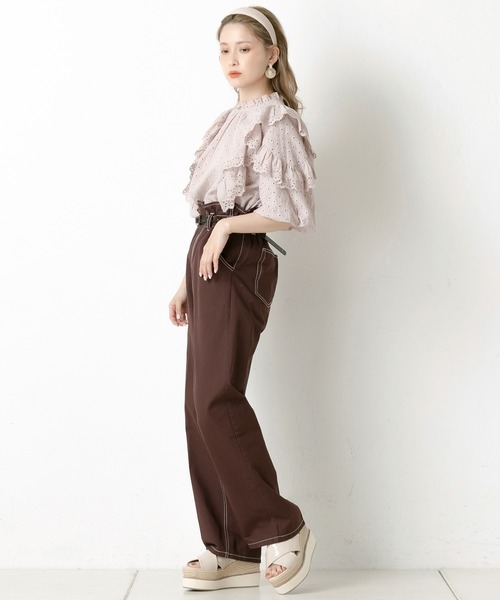 one after another NICE CLAUP(ワンアフターアナザーナイスクラップ)の「センタープレスデニムパンツ(デニムパンツ・レディース・ネイビー/ブラウン/アイボリー/ケミカルウォッシュ・SMALL/MEDIUM)」の18枚目の写真