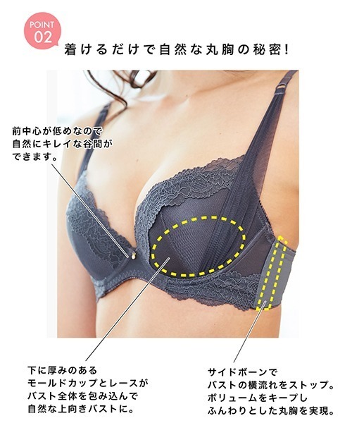 izumi BODY LABO（イズミボディラボ）の「【B～Fカップ／上下セット　繊細なレースとサイドのチュールネット使いがポイント】丸胸レーシィブラ&ショーツセット（ブラ&ショーツ・レディース・チャコール/ミント/イエロー/ピンク/ブラウン/カーキ/パープル/ブラック/モカ/ブルー・B70/B75/C70/C75/D70/D75/E75/E80/E85/F75/F80/F85/F70/E70/B65/E65/D65/C65/F65）」の13枚目の写真