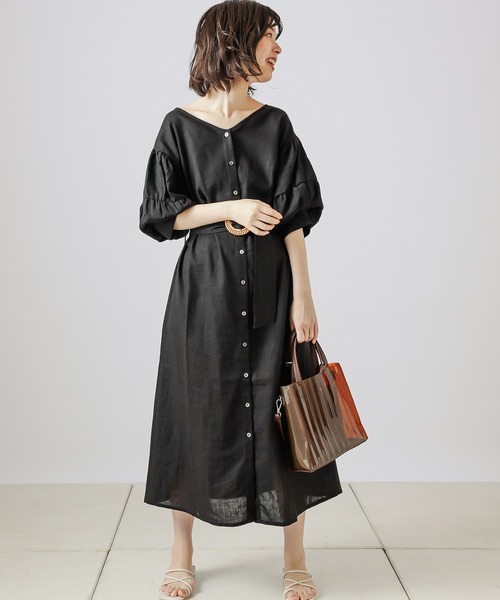 natural couture(ナチュラルクチュール)の「【WEB限定カラー有り】ラフィアバックル大人リネンワンピース(ワンピース・レディース・ブラック/ベージュ/オレンジ/アイボリー・FREE)」の9枚目の写真