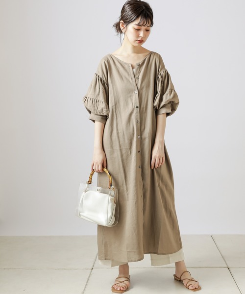 natural couture(ナチュラルクチュール)の「【WEB限定カラー有り】ラフィアバックル大人リネンワンピース(ワンピース・レディース・ブラック/ベージュ/オレンジ/アイボリー・FREE)」の12枚目の写真