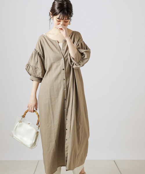 natural couture(ナチュラルクチュール)の「【WEB限定カラー有り】ラフィアバックル大人リネンワンピース(ワンピース・レディース・ブラック/ベージュ/オレンジ/アイボリー・FREE)」の6枚目の写真