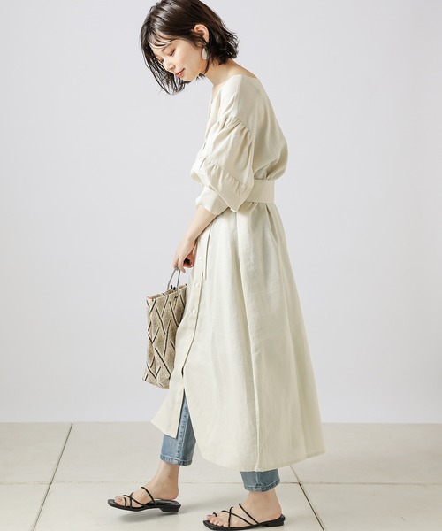 natural couture(ナチュラルクチュール)の「【WEB限定カラー有り】ラフィアバックル大人リネンワンピース(ワンピース・レディース・ブラック/ベージュ/オレンジ/アイボリー・FREE)」の18枚目の写真