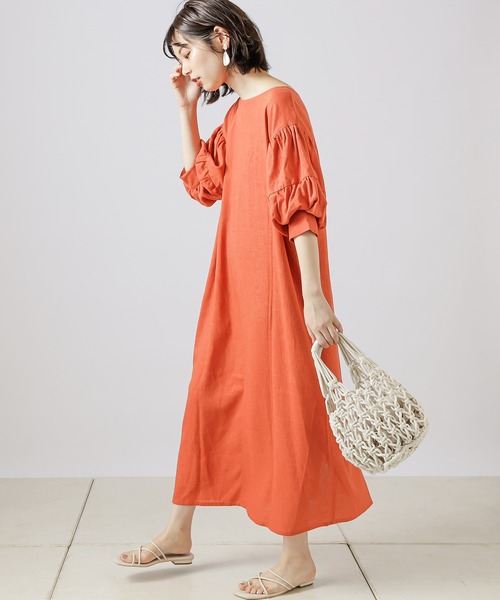 natural couture(ナチュラルクチュール)の「【WEB限定カラー有り】ラフィアバックル大人リネンワンピース(ワンピース・レディース・ブラック/ベージュ/オレンジ/アイボリー・FREE)」の10枚目の写真