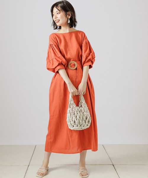 natural couture(ナチュラルクチュール)の「【WEB限定カラー有り】ラフィアバックル大人リネンワンピース(ワンピース・レディース・ブラック/ベージュ/オレンジ/アイボリー・FREE)」の19枚目の写真