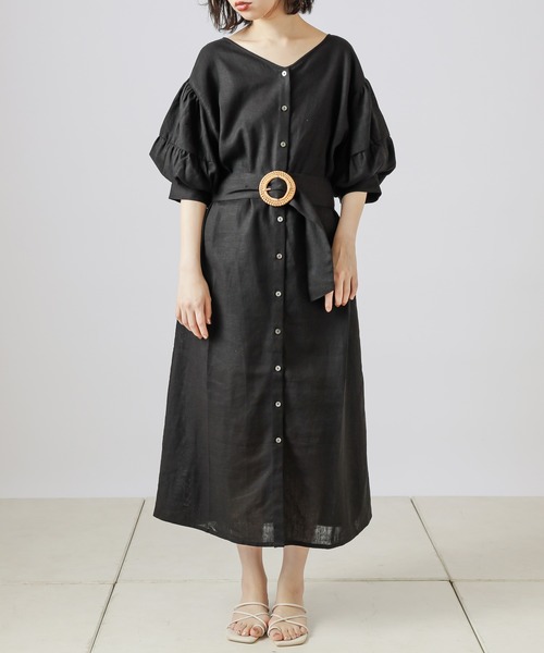 natural couture(ナチュラルクチュール)の「【WEB限定カラー有り】ラフィアバックル大人リネンワンピース(ワンピース・レディース・ブラック/ベージュ/オレンジ/アイボリー・FREE)」の13枚目の写真