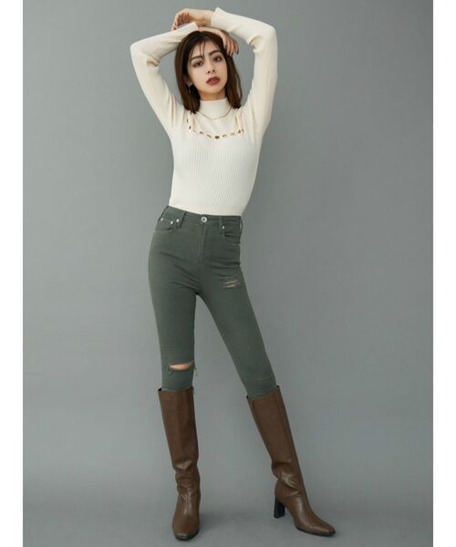 GYDA（ジェイダ）の「H/Wダメージカラースキニーパンツ（その他パンツ・レディース・ブラック/カーキ・SMALL/MEDIUM/X-SMALL）」の5枚目の写真