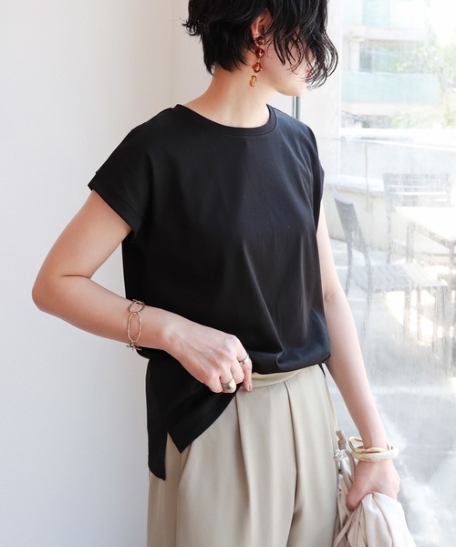 andme（アンドミー）の「汗染み防止フレンチスリーブTシャツ（Tシャツ/カットソー・レディース・サックスブルー/アイボリー/グレー系その他/ブラック・M/L）」の11枚目の写真