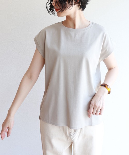 andme（アンドミー）の「汗染み防止フレンチスリーブTシャツ（Tシャツ/カットソー・レディース・サックスブルー/アイボリー/グレー系その他/ブラック・M/L）」の18枚目の写真
