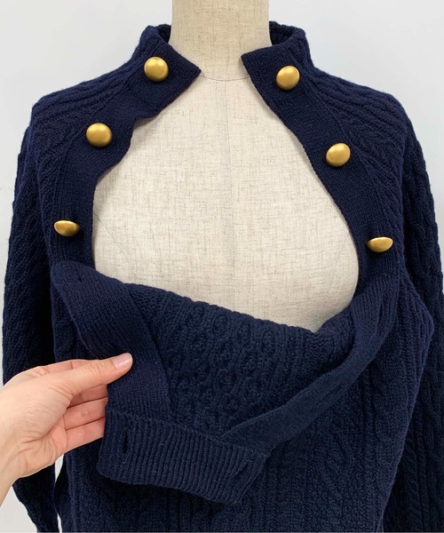 PICCIN（ピッチン）の「【日本製】アラン柄ボタン付きニット（ニット/セーター・レディース・ホワイト系その他/オフホワイト/ネイビー/ブルー系その他・M）」の5枚目の写真